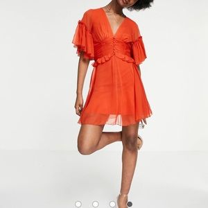 ASOS cinnamon flutter sleeve chiffon dress